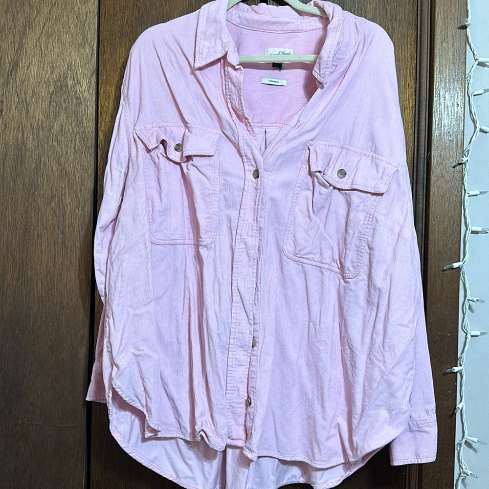 Pink corduroy button up, size 2x